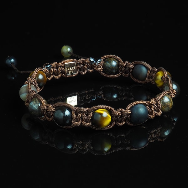 Bracelet Shamballa Brown Mix Stone, Bracelet masculin, Bijoux Shamballa, Argent Sterling 925, Bracelet Naturel, Cadeau pour Lui