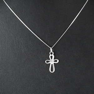 925 Sterling Silver Open Cross Charm Necklace on Curb Chain, Dainty Pendant Necklace, Cross Necklace, Gift for Her, Shipped in Gift Box