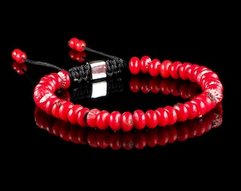 Coral Adjustable Bracelet, Gift for Men, Summer Bracelet, 6mm Red Coral Bead Bracelet, Coral Bracelet, Healing Bracelet, Unisex Bracelet