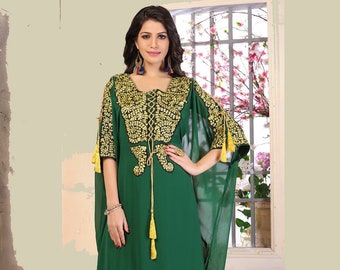 Dark Green Color Georgette Thread Work Kaftan for women moroccan caftan african wedding takchita dresses