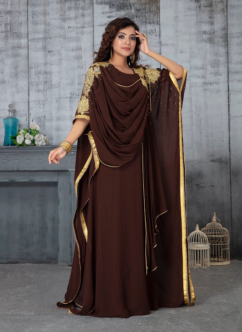 Brown Color Designer Muslim Kaftan for Women Moroccan Caftan African