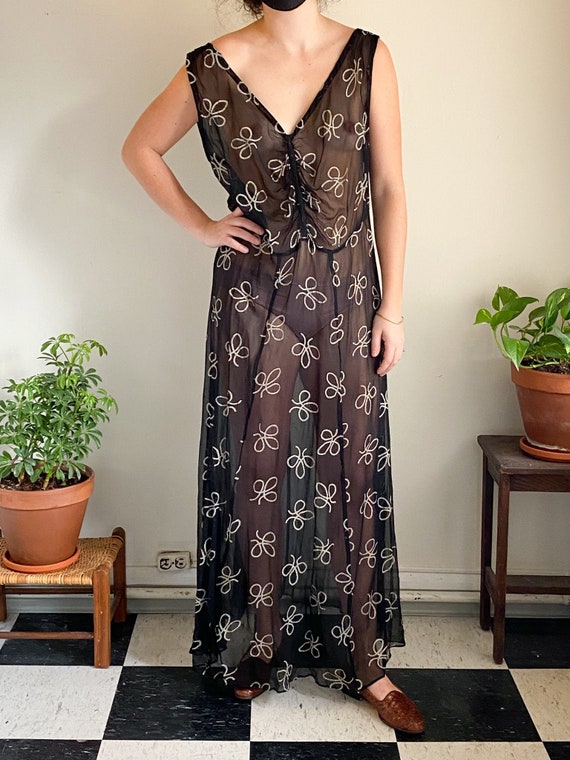 Vintage 1930s Black Silk Chiffon Gown