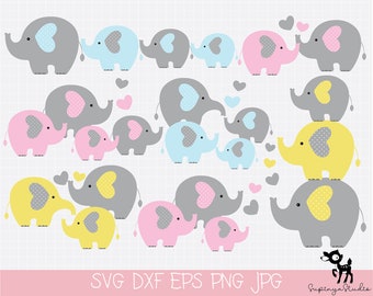 Elephant Family SVG clip art, Mom Dad and Baby Nursery, DIY Kids Dorm room,Digital,Instant download 7 PCS
