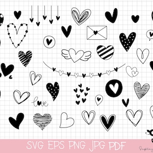 HEART Bundel SVG, Heart Svg Cut Files For Cricut,Heart Doodle Svg, Heart Clipart, Hand Drawn Heart Svg