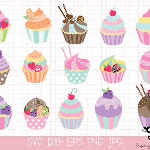Cupcake SVG, Cupcake Vector, Cupcake Clipart,  Dessert Svg, Cupcake Svg Dxf Eps Png