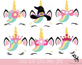 Unicorn Face SVG Bundle, Eyelashes, Birthday Design, Cricut PNG EPS