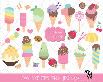 Ice Cream Clipart Bundle, Kawaii Ice Cream PNG SVG, Summer Dessert Clipart, Cute Ice Cream Illustrations, Pastel Sweets Graphics,