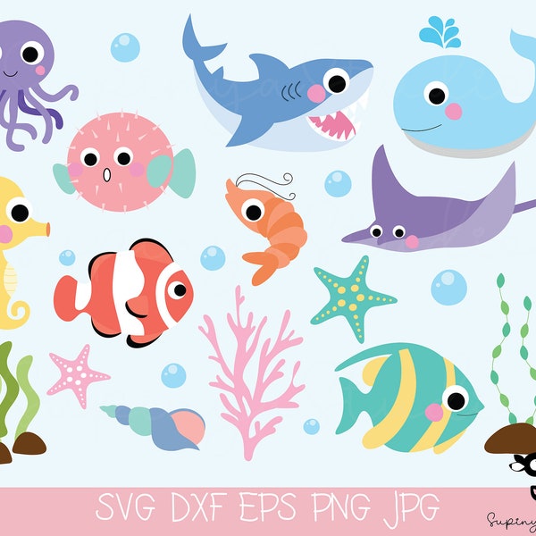 Under The Sea SVG, Sea Animals SVG, Ocean svg, Under The Sea Clipart, Svg Files, Whale SVG, Under The Sea Cut Files, Svg Bundle