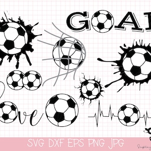 May include: Black and white digital design elements featuring soccer balls, a goal net, a heartbeat, and the word "GOAL" and "love".