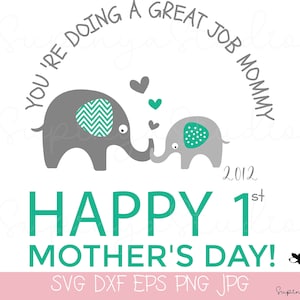 Arquivo SVG do primeiro elefante do dia das mães, presente personalizado do primeiro dia das mães de um menino (ou menina) | 1º presente de dia das mães