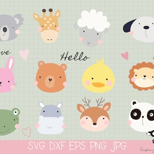 12 Animal SVG, Safari Animals SVG, Jungle Animals SVG, Cute Animals svg, Baby Animals Cut Files, Zoo Animals Clip Art,