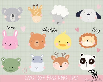 Dierlijke SVG, Safari Jungle Zoo Animals Clipart, Cricut PNG EPS