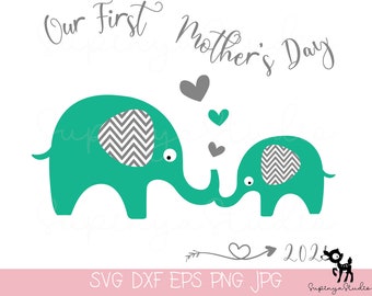 First Mother's Day Elephant SVG, Personalized Gift (Digital Download)