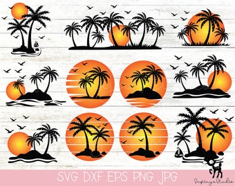 Palmboom SVG bundel, palmboom clipart, palmboom SVG gesneden bestanden voor Cricut, palmboom silhouet, zonsondergang SVG.
