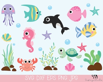 Under The Sea SVG, Sea Animals SVG, Ocean svg, Under The Sea Clipart, Svg Files, Fish SVG, Jellyfish, Under The Sea Cut Files, Svg Bundle