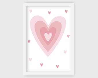 Pink Heart Art Print, Modern Nursery Decor, Valentine Wall Art Printable