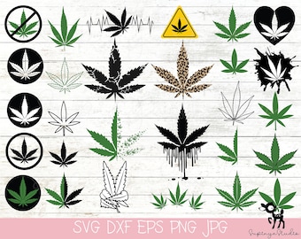 Weed Leaf SVG Bundle, Marijuana Designs, 28 Cut Files, Cricut PNG EPS