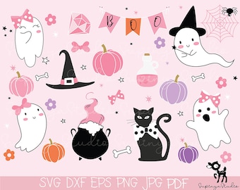 Halloween rosa svg, Chica de Halloween svg, Calabaza svg, Lindo rosa svg, Paquete Halloween Svg, Imágenes prediseñadas de Halloween, SVG para Cricut