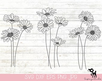 Paquet de Daisy SVG, paquet de svg de bouquet, svg floral, svg de fleurs sauvages, fleurs svg png main tirée, svg minimaliste de bouquet, svg botanique