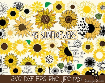 Zonnebloem SVG-bundel | Zonnebloem clipart-png | Bloemen gesneden SVG-bestanden | Zonnebloem Cricut-silhouet | Digitale download zonnebloem