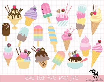 Ice Cream Clipart, Summer Dessert, SVG PNG JPG, Cricut Files