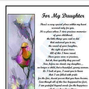 Daughter Poem UNFRAMED DIGITAL DOWNLOAD, Best Daughter Gift Present ...