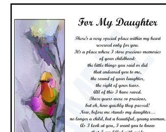 Daughter Poem- UNFRAMED DIGITAL DOWNLOAD,  Best Daughter Gift Present Print Verse Saying Graduation- Daughter's 18th 21st 30th Birthday,