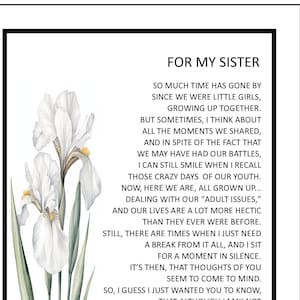 Younger Sister Poem Gift, Sister 40th 50th Birthday Poem Present, Digital Printable Sister Poem, Sister Poem Print, Sentimental Sister Poem,