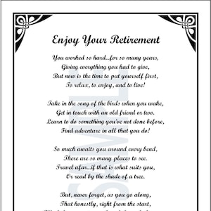 Retirement Poem, DIGITAL DOWNLOAD, Retirement Gift Present Verse Print, Teacher Nurse Doctor Police Firefighter Pastor Principal Retirement,