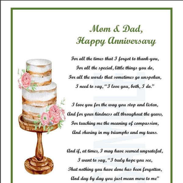 Parents' 25TH 40TH 50TH Anniversary Gift, DIGITAL DOWNLOAD, Mom Dad Wedding Anniversary Poem Print, Mom Dad Anniversary Poem Gift Present,