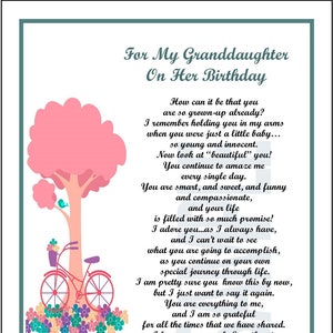 Gedicht für den Geburtstag meiner Enkelin, DIGITAL DOWNLOAD, Geschenk für eine spezielle Enkelin, Enkelin Geschenk, ich liebe meine Enkelin,