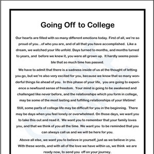 Regalo de los padres para un estudiante universitario de primer año, poema para ir a la universidad, poema de padres a su hijo e hija que comienzan la universidad, poema para comenzar la universidad