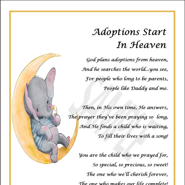 Adoptions Start In Heaven, DIGITAL DOWNLOAD,  Adoption Gift Present Poem Verse Saying Print, Baby Shower Gift, Celebrating Adoption,