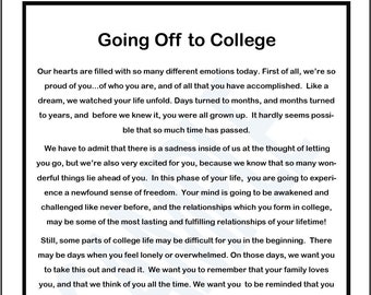 College Freshman Going off to College Gedicht-Druck, Abschlussgeschenk (digitaler Download)
