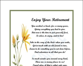 Retirement Poem, DIGITAL DOWNLOAD, Retirement Gift Present Print Verse, Best Retirement Presents Gifts Prints, Nurse Teacher Retirement,