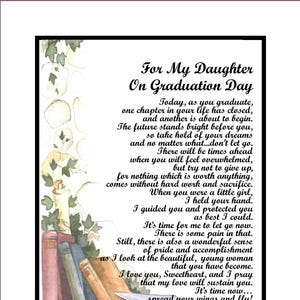 Poema de graduación de hija - DESCARGA DIGITAL - Regalo de graduación de hija de la escuela secundaria - Impresión de regalo de poema de graduación para hija