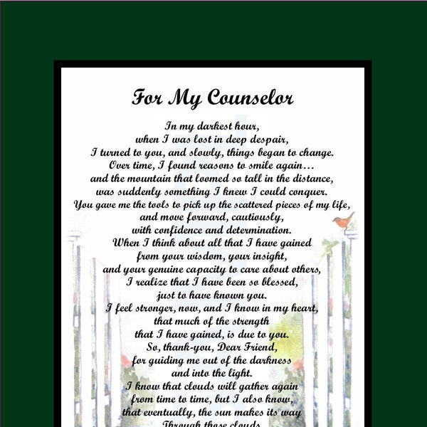 Thank You Poem For Counselor, UNFRAMED DIGITAL DOWNLOAD -Counselor Appreciation, Thank You Gift For Counselor, Counselor Poem Print Verse,