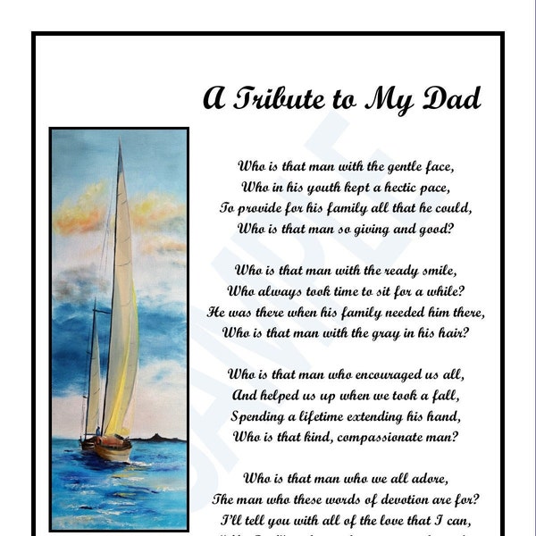 A Tribute to My Dad, Dad Poem- DIGITAL DOWNLOAD-Best Father Poem,  Dads  70th 80TH 90TH  100th Birthday, Dad Gift, Dad Verse, Miss My Dad,