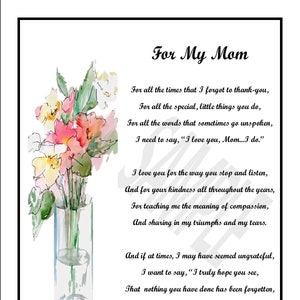 Mom Poems, DIGITAL DOWNLOAD, Mom Prints, Mom's Birthday, Best Mom Poems ...