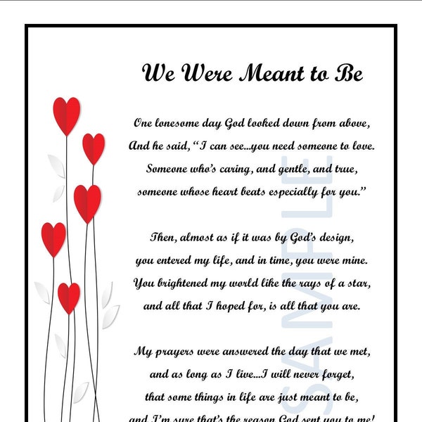 We Were Meant To Be, DIGITAL DOWNLOAD- Love Poem Print Verse- Poem for Husband- Poem for Boyfriend- Poem for Wife- Poem for Girlfriend,