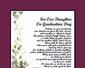 Graduation Poem- DIGITAL DOWNLOAD- Unframed- Graduation Verse-Graduation Saying- Graduation Print-Our Daughter Grad, Daughter Graduation