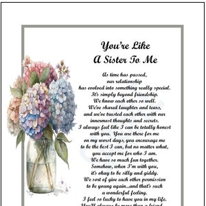 Wie eine Schwester für mich, Freundschaft Gedicht Vers Druck Geschenk Geschenk, Geschenk für meine Bestie, DIGITAL DOWNLOAD, 30.
