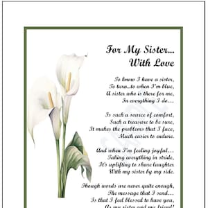 Poesia sentimentale per la sorella, DOWNLOAD DIGITALE, - Stampa versi con frasi sulla sorella, 30°, 40°, 50°, 60° e 70° compleanno della sorella - Poesia per la sorella maggiore,