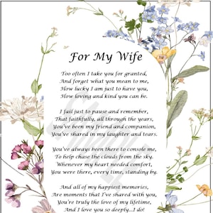 Love  Poem For Wife, DIGITAL DOWNLOAD, Wife Print, Apology To Wife, Wife 1st 5th 10th Anniversary Gift, Wife&#39;s 30th 40th 50th 60th Birthday,