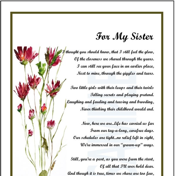 Best Sentimental Sister Poem Print Verse Gift Present, DIGITAL DOWNLOAD, Sister 30th 40th 50th 60th Birthday Gift Present, Sister Thank-you,