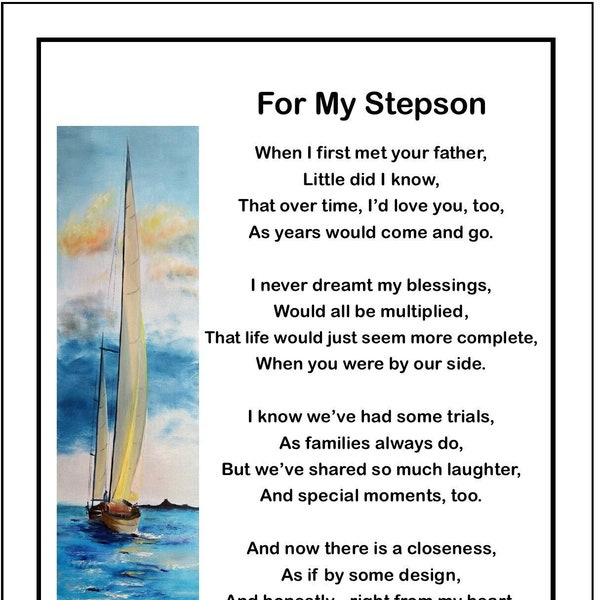 Poem For My Stepson,  DIGITAL DOWNLOAD, Stepson Poem, Stepson Gift, Stepson Present, Stepson Verse, Gift For A Stepchild, Stepson Saying,