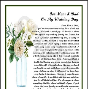 Personalized Wedding Poem For My Parents ,DIGITAL WEDDING DOWNLOAD, Parents of the Bride Gift, Gift From Bride To Parents ,Mom & Dad Verse,