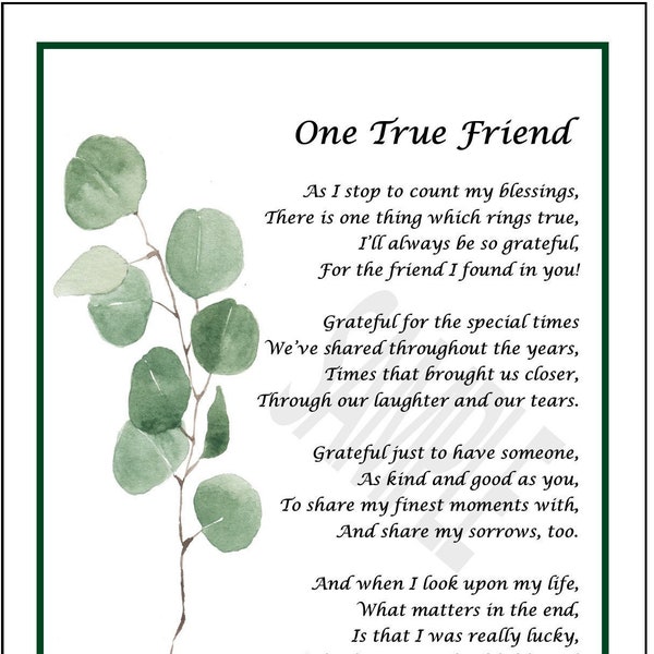 Best Friend Poem Verse 30th 40th 50th 60th Birthday Gift Present- DIGITAL DOWLOAD- Friend Poem- Friend Gift- Best Friend Print Verse Present