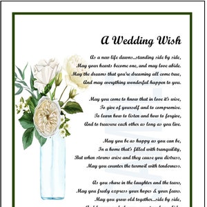 Regalo de boda único, descarga digital, poema de boda, verso, frase, impresión, regalo, regalos de boda sentimentales, regalo de boda para hija.