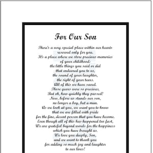 Poem For Our Son, DIGITAL DOWNLOAD, Son Gift Present Verse Print Saying Poem, Son&#39;s 21st 30th 40th Birthday, Best Son Ever, Son&#39;s Graduation